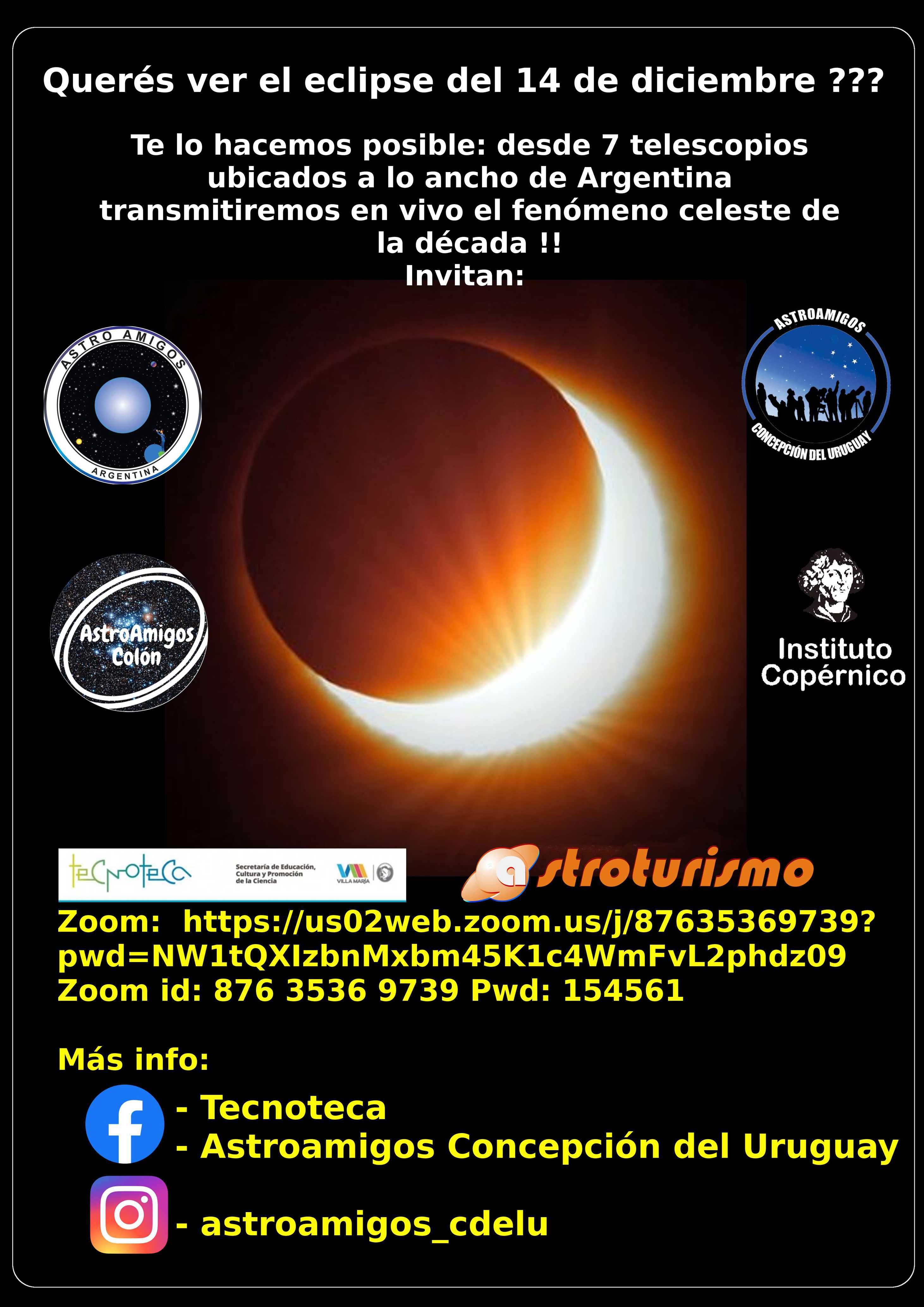 Flyer de la transmisión del eclipse en vivo